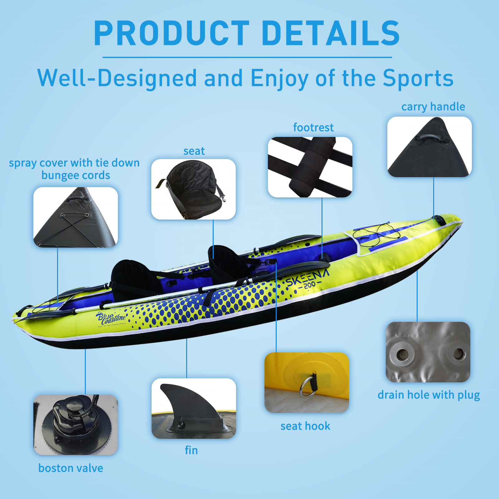 Adult Inflatable Fishing Canoe – Fishing Kayak Paddle recenzja i cena